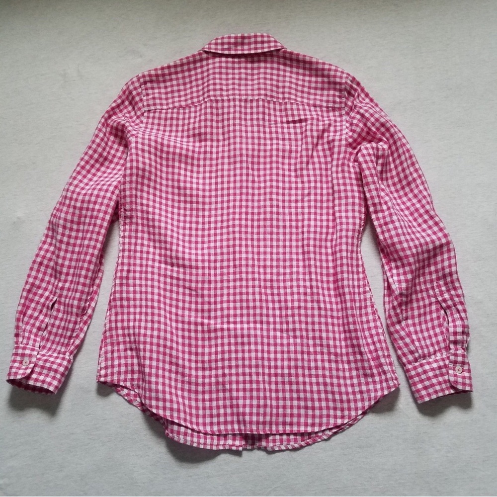 Talbots Pink Gingham Linen Button Down Shirt S - image 4